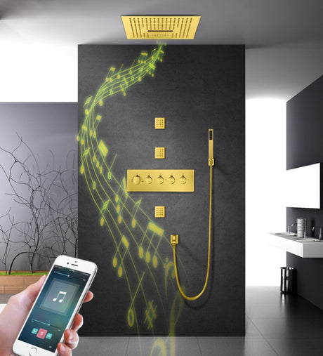 Nile Gold Complete "16x"16 Music LED Shower System Rain & Waterfall Functions Smart Living and Technology