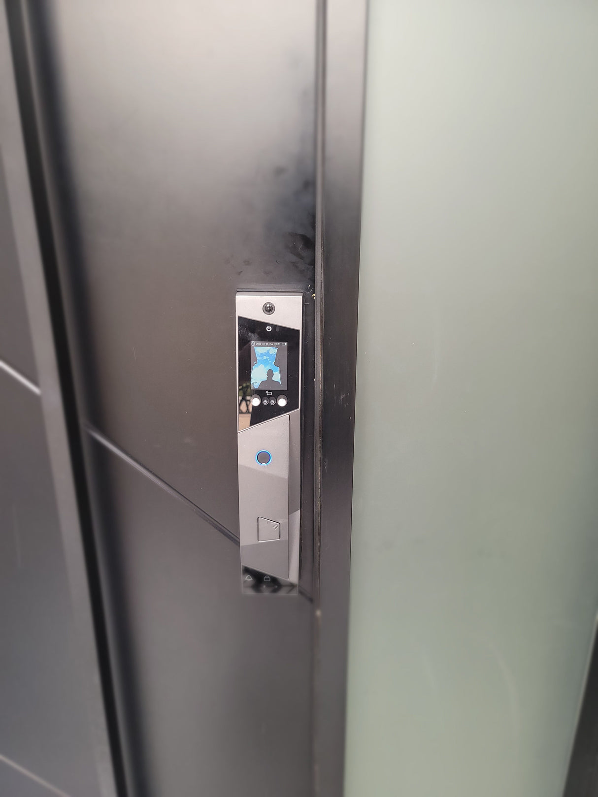PHYSICS Grey - Smart  Door Lock with Face & Palm Recognition , Biometric Fingerprint, IC Card, Passcode, Remote App Keyless Entry Door Lock Built-in Camera Smart Living and Technology