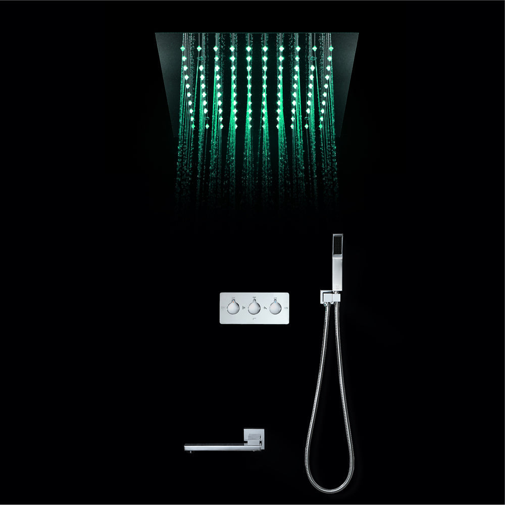 Queen Creek "12x"12 LED Pressure Balanced LED Rain Shower System - Available in Black & Chrome Smart Living and Technology