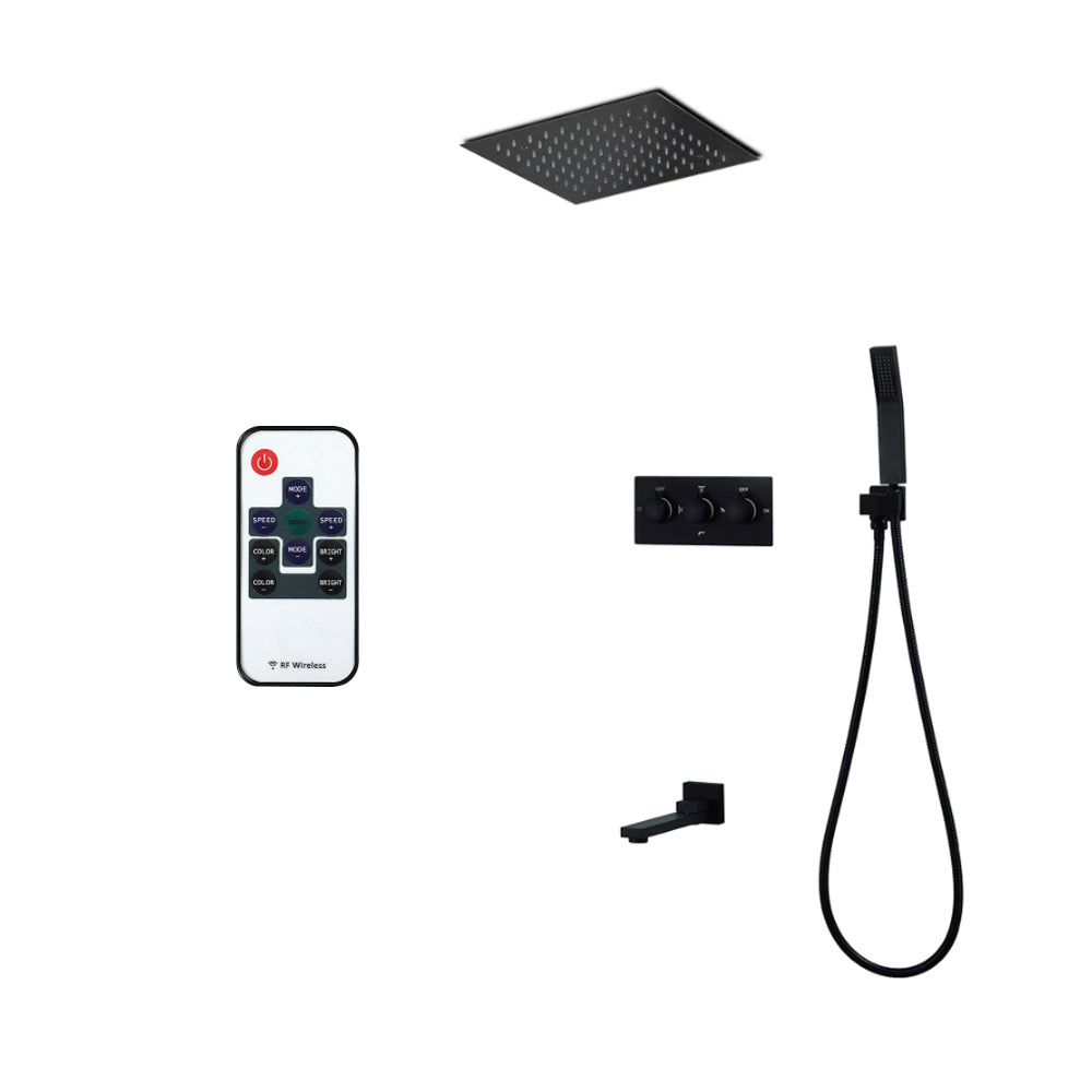 Queen Creek "12x"12 LED Pressure Balanced LED Rain Shower System - Available in Black & Chrome Smart Living and Technology