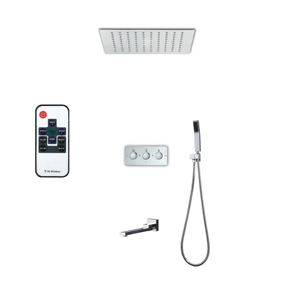 Queen Creek "12x"12 LED Pressure Balanced LED Rain Shower System - Available in Black & Chrome Smart Living and Technology