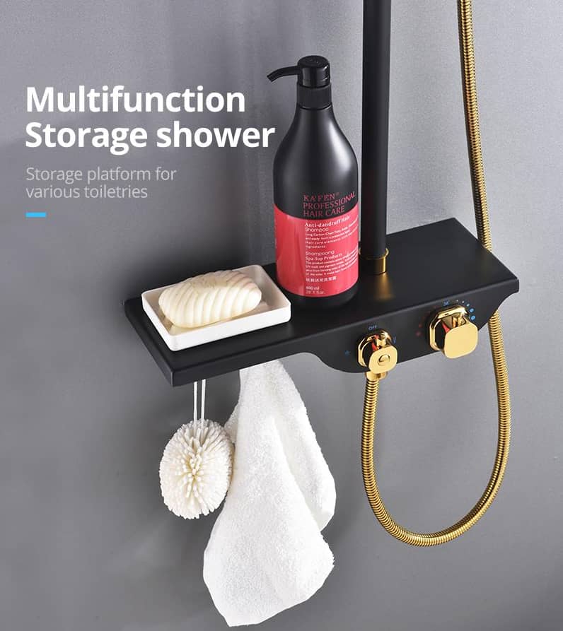 Rain  Thermostatic Shower System Black /Gold with Hand shower &Spout Smart Living and Technology