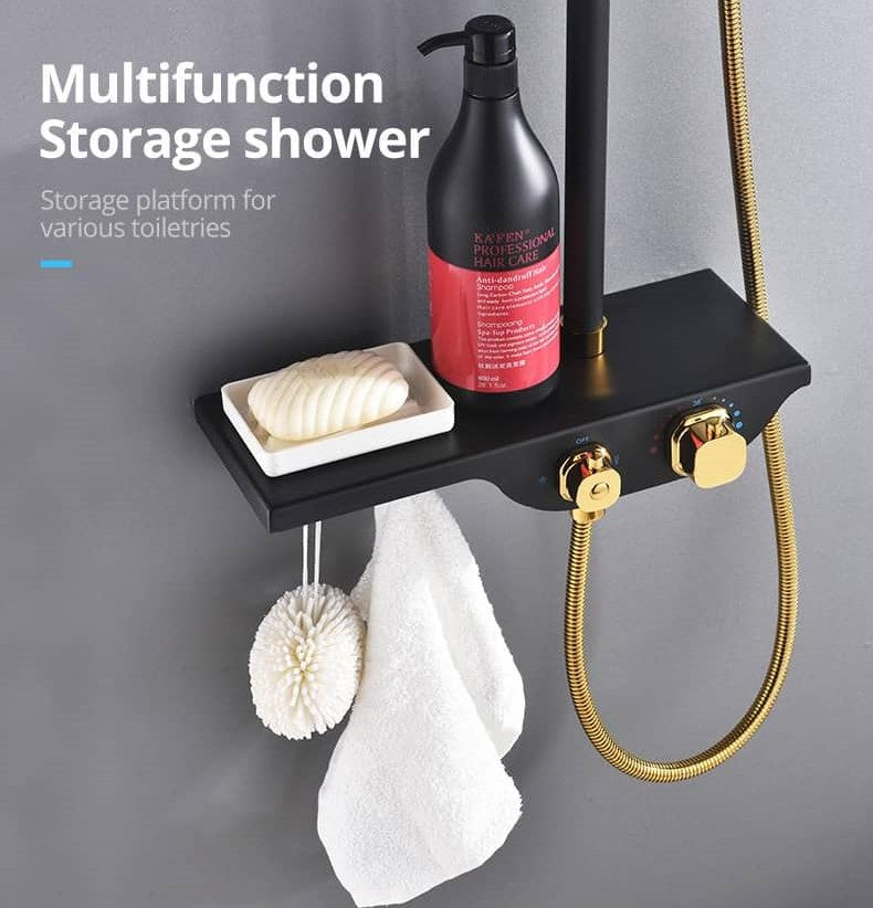Rain  Thermostatic Shower System Black /Gold with Hand shower &Spout Smart Living and Technology