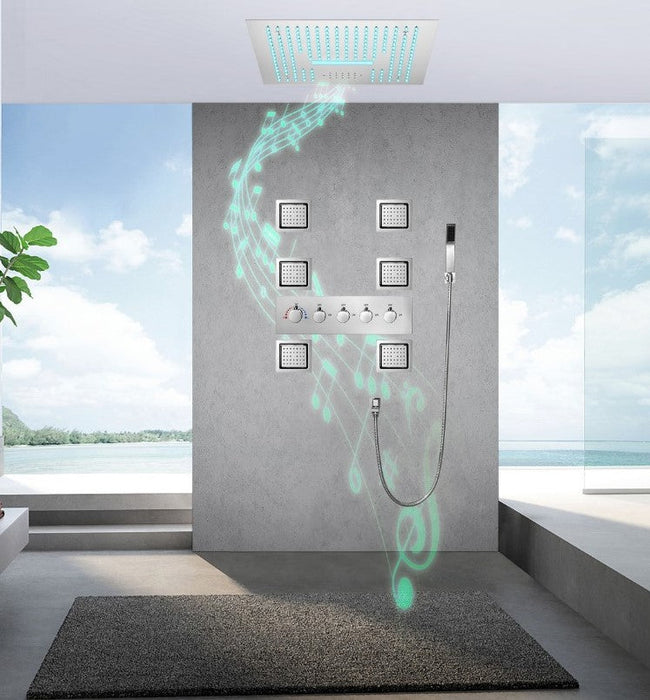 SANTORINI- 16" Complete Luxury LED Music Shower Set 6 Large Body Spray -Rain & Waterfall   Ceiling Shower Head Smart Living and Technology