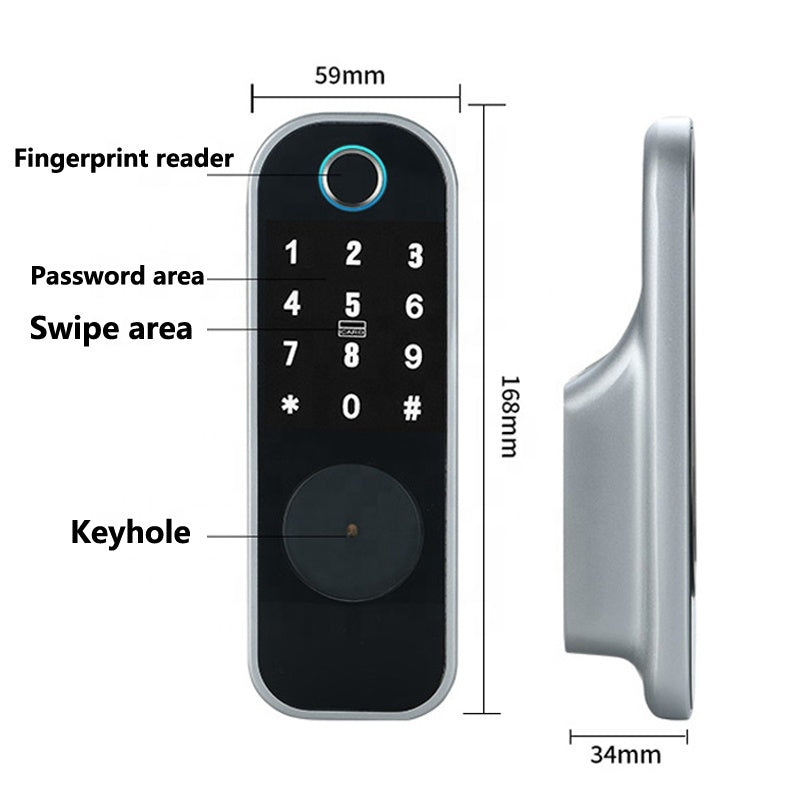 Smart Double Sided Biometric Fingerprint Door lock APP Control Passcode Card & Mechanical Key - ALGEBRA Smart Living and Technology