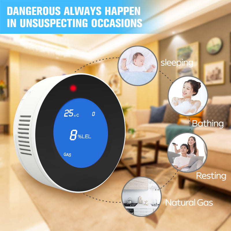 Smart Gas Leak detector LCD Screen Built-in Wi-Fi Detect main Harmful Gas with Smart APP Notification Anywhere Smart Living and Technology