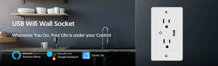 Smart Wi-Fi  In Wall Outlet one USB Port 2 independent Sockets Work with Alexa, Google Assistant, App Control Smart Living and Technology