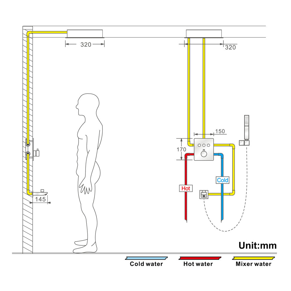 ZANZIBAR - 12" X 12" Luxury Complete Rain & Misty Spray LED Shower Set with Hand Shower & Spout. Matte Black Smart Living and Technology