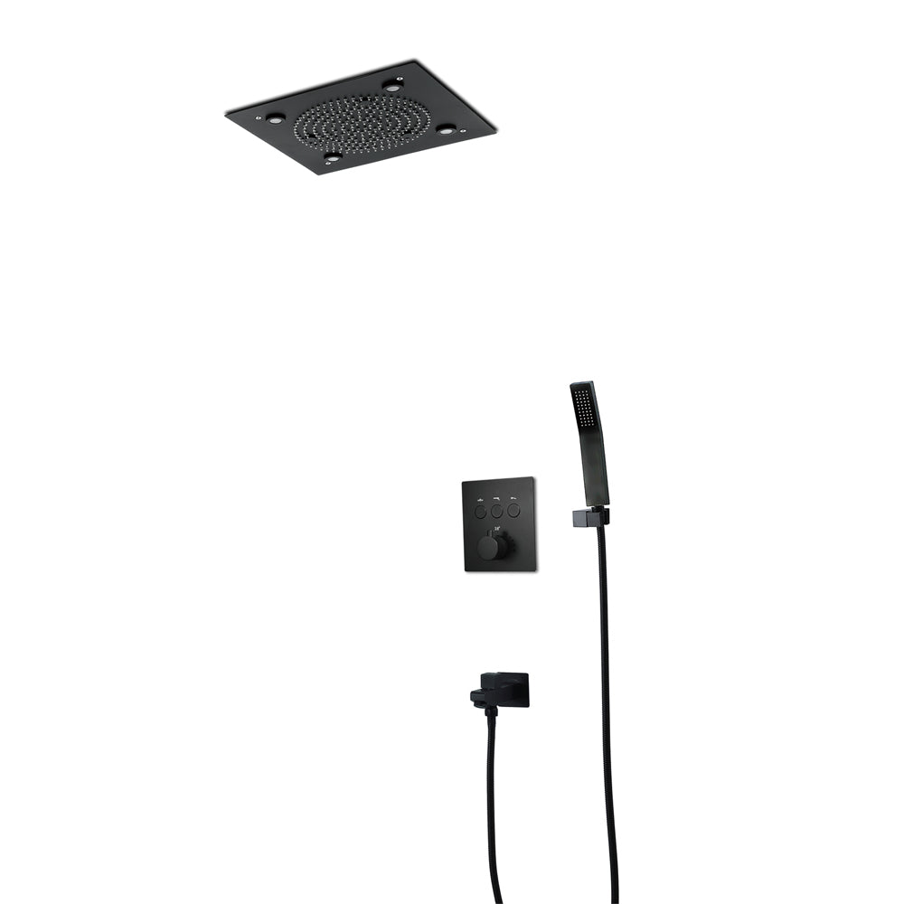 ZANZIBAR - 12" X 12" Luxury Complete Rain & Misty Spray LED Shower Set with Hand Shower & Spout. Matte Black Smart Living and Technology