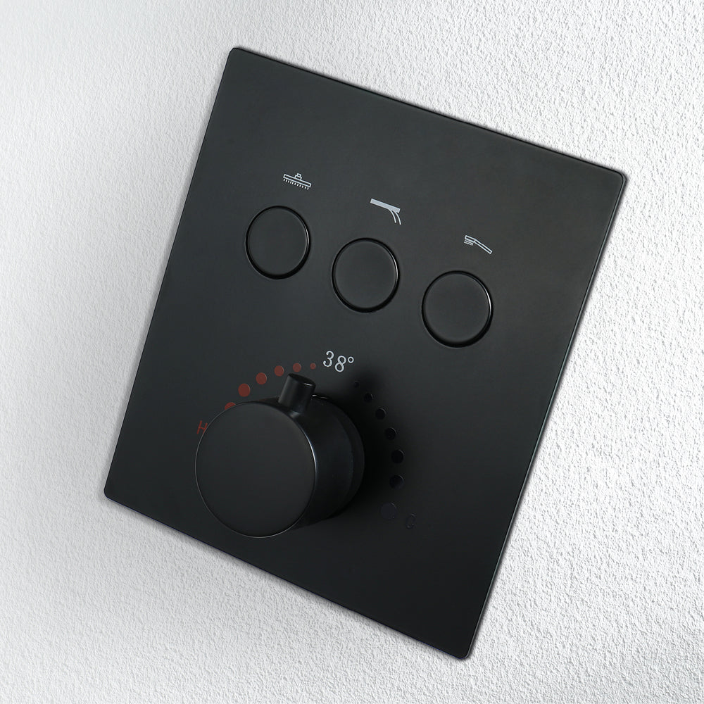 ZANZIBAR - 12" X 12" Luxury Complete Rain & Misty Spray LED Shower Set with Hand Shower & Spout. Matte Black Smart Living and Technology