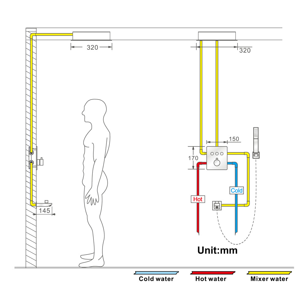 Zanzibar Chrome -12" X 12" Luxury Complete Rain & Misty Spray LED Shower Set with Hand Shower & Spout. Smart Living and Technology