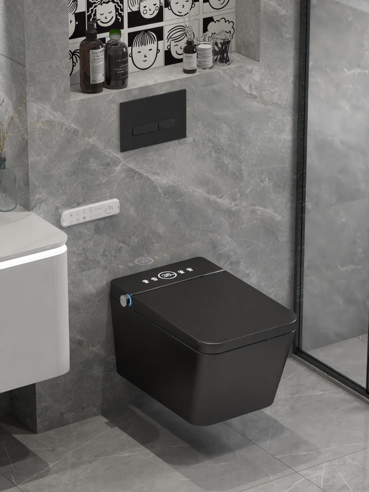 MIAH|  WALL HUNG LUXURY SMART TOILET HEATED SEAT AIR DRYER SMART TOILET