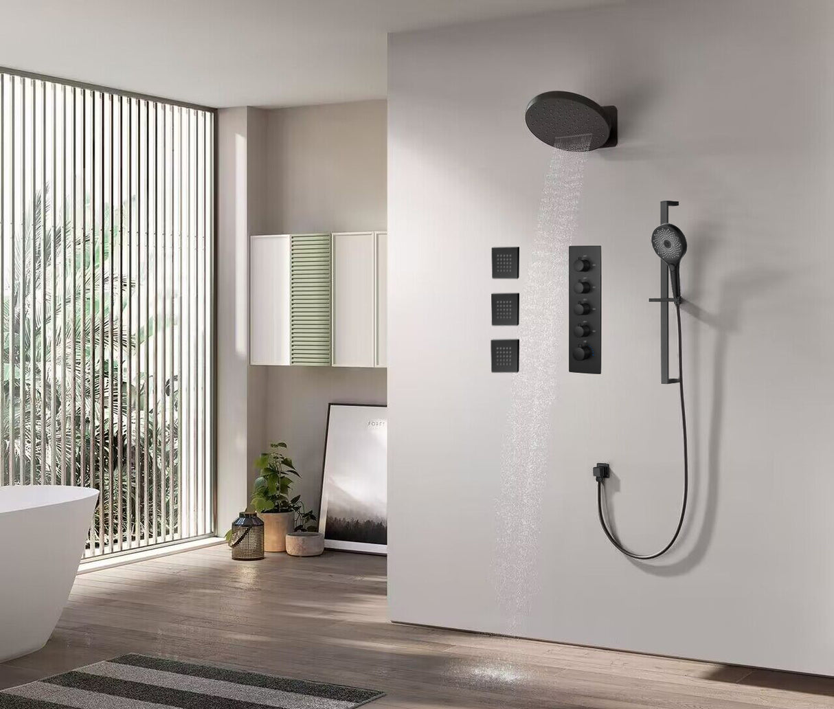 REENA| Luxury thermostatic rainfall and waterfall complete shower system