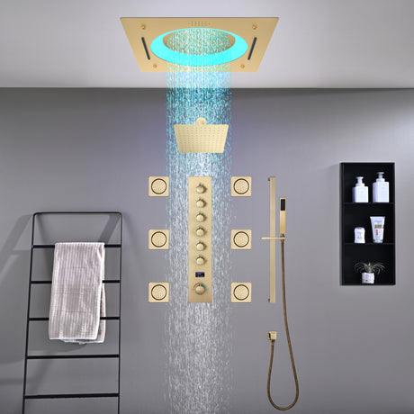 ORCHID|22"COMPLETE SHOWER SYSTEM CEILING MOUNT SHOWERHEAD WITH 6 BODY JETS AND WALL MOUNTED SHOWERHEAD