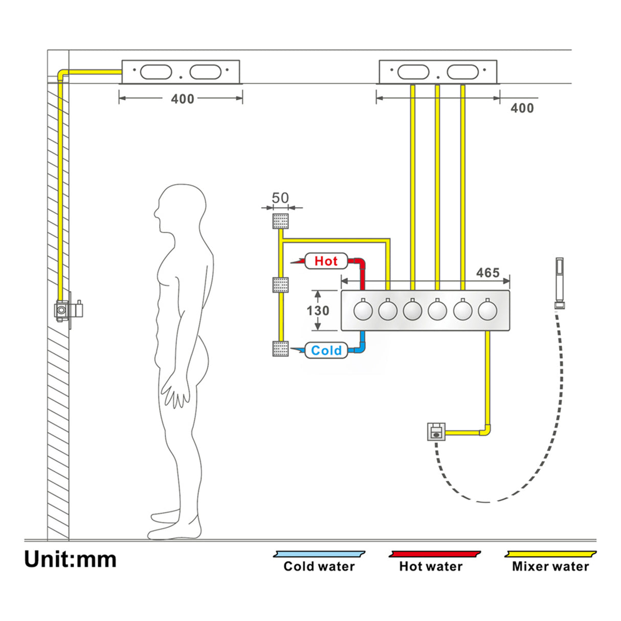 GENOA|16" COMPLETE LED MUSIC SHOWER SYSTEM WITH BODY JETS RAINFALL WATERFALL MIST SPRAY