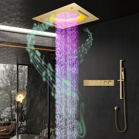 ARVI|22" COMPLETE LUXURY LED MUSIC SHOWER SYSTEM RAINFALL WATERFALL MIST SPRAY SHOWER