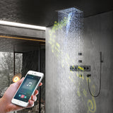 GENOA|16" COMPLETE LED MUSIC SHOWER SYSTEM WITH BODY JETS RAINFALL WATERFALL MIST SPRAY