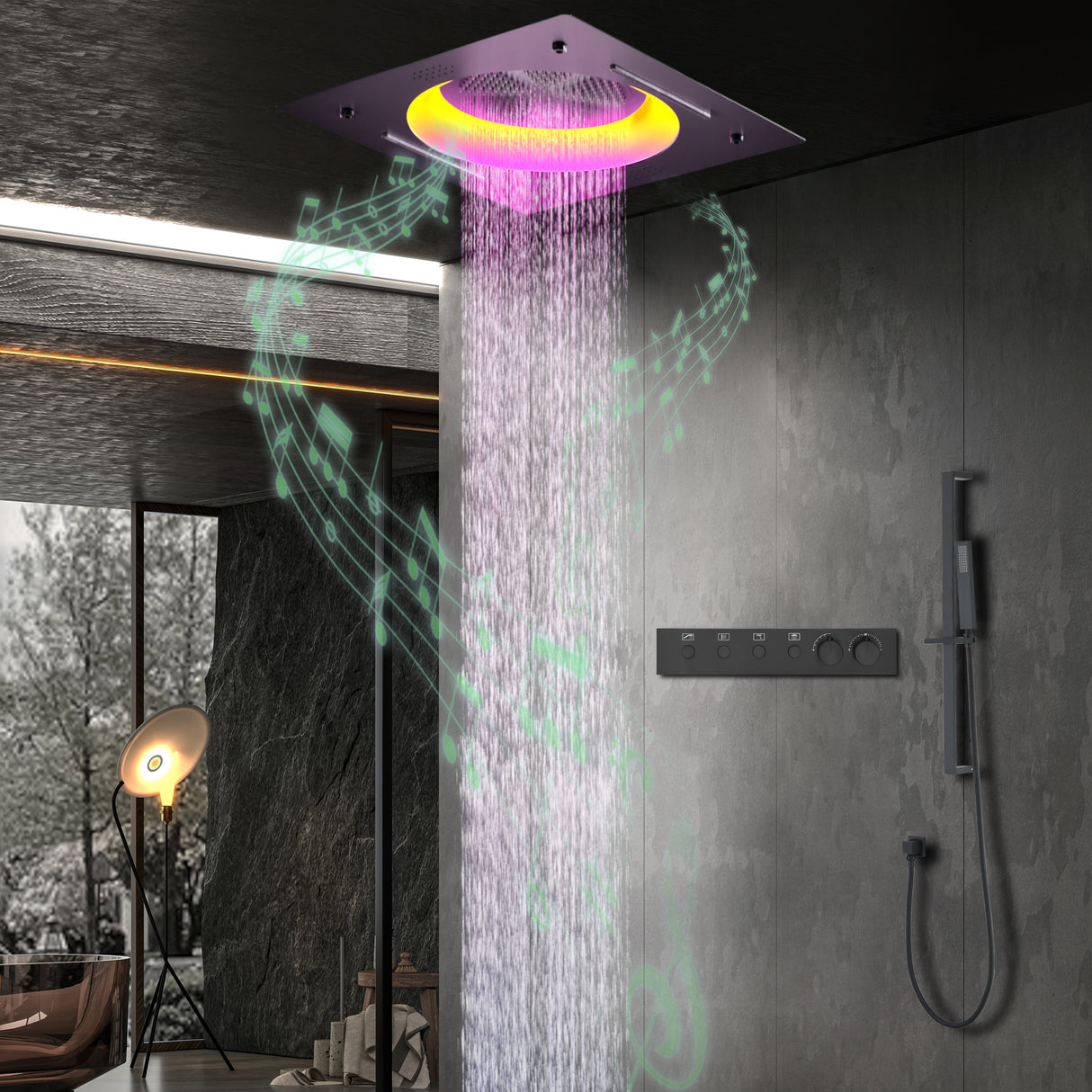 ARVI|22" COMPLETE LUXURY LED MUSIC SHOWER SYSTEM RAINFALL WATERFALL MIST SPRAY SHOWER