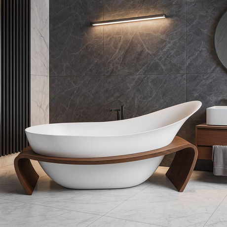ARTICA|71" FREE STANDNING BATHTUB SOLID SURAFCE STONE RESIN  STYLISH SOAKING TUB