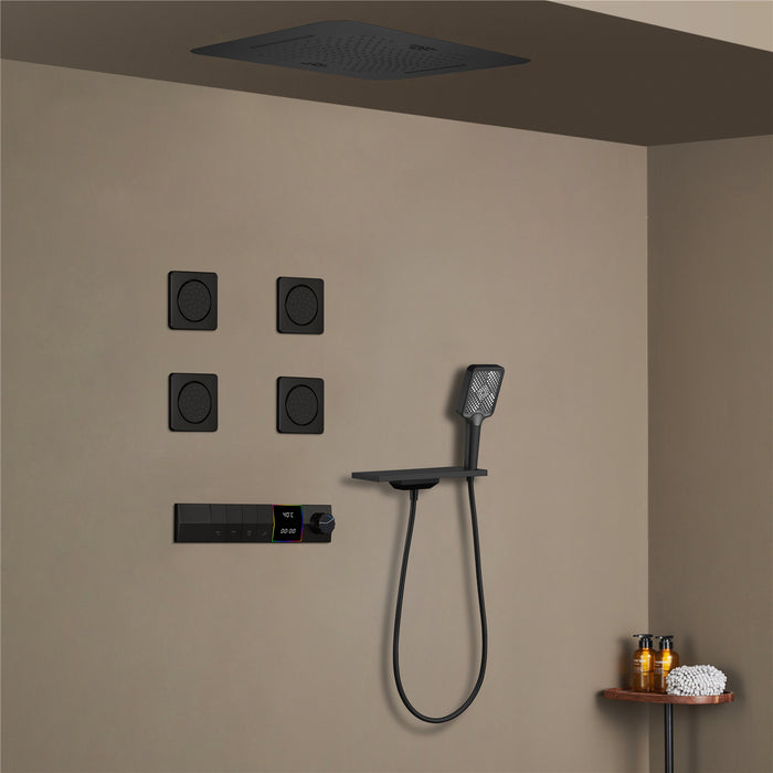 NEBRASKA| 23"Ceiling Mounted Complete Thermostatic LED Music Shower System 4 Body Jets