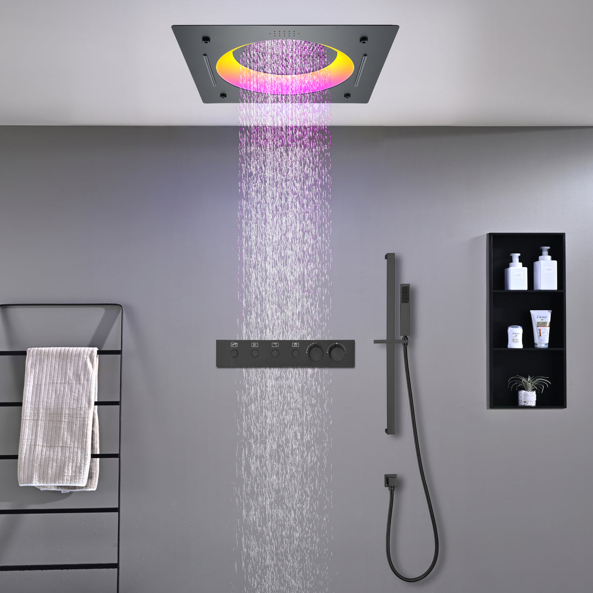 ARVI|22" COMPLETE LUXURY LED MUSIC SHOWER SYSTEM RAINFALL WATERFALL MIST SPRAY SHOWER