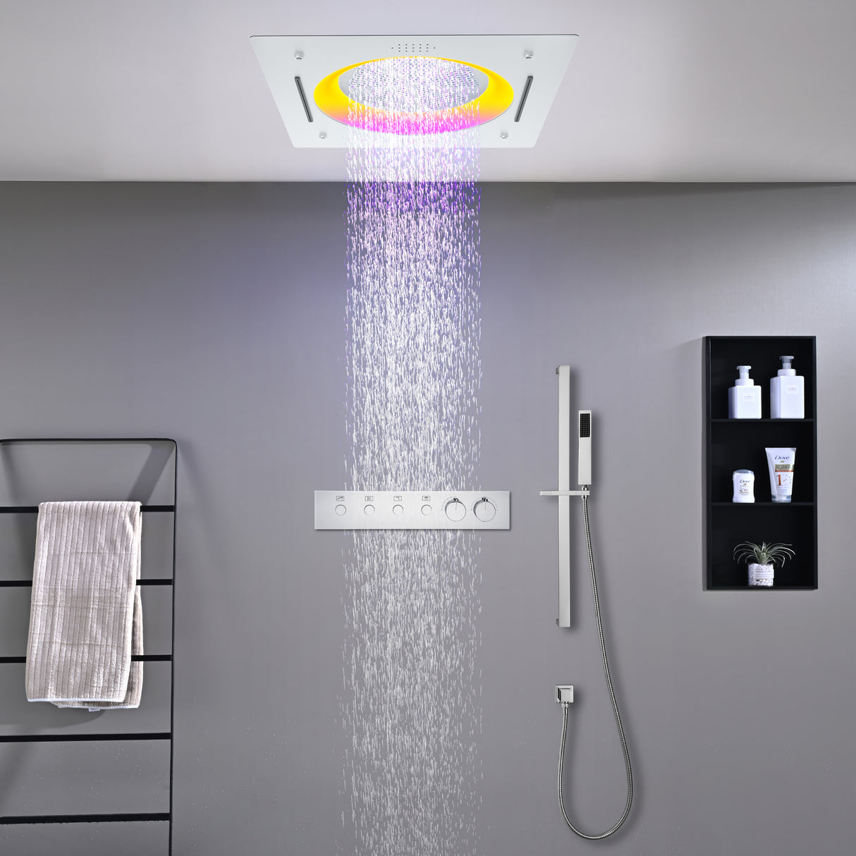 ARVI|22" COMPLETE LUXURY LED MUSIC SHOWER SYSTEM RAINFALL WATERFALL MIST SPRAY SHOWER