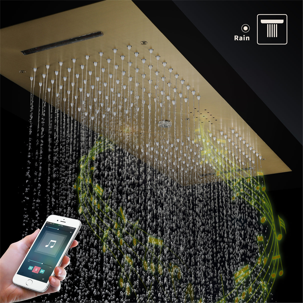 MALIBU|36inch COMPLETE LED MUSIC SHOWER SYSTEM DIGITAL DISPLAY VALVE PUSH BUTTON THERMOSTATIC SHOWER SET