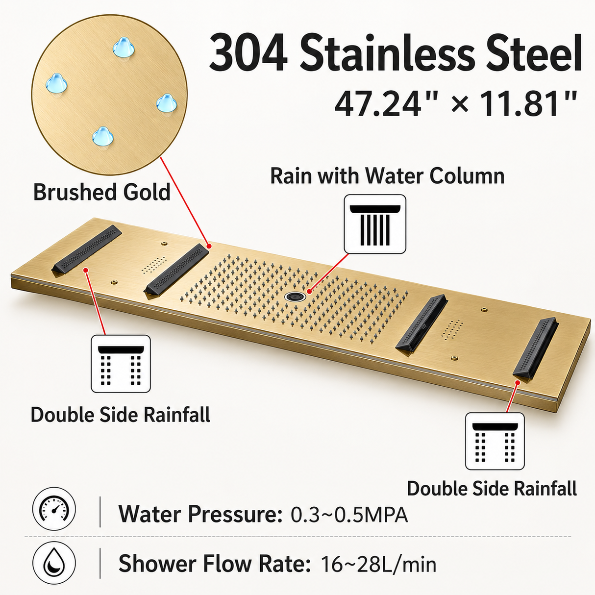 AROMA|47"COMPLETE LUXURY RAINFALL WARERFALL SHOWER SYSTEM LED MUSIC SHOWER SYSTEM