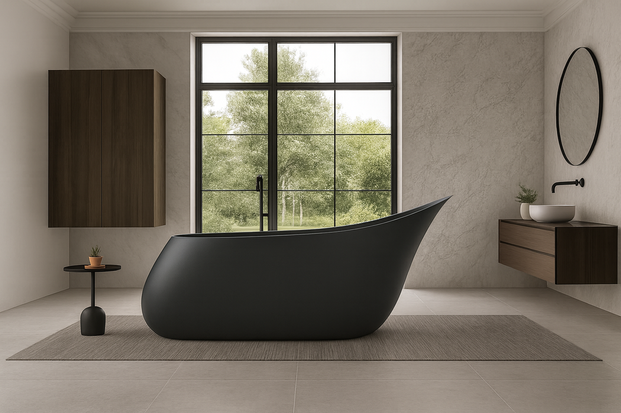 KANARI|70" FREE STANDNING BATHTUB SOLID SURAFCE STONE RESIN SOAKING TUB