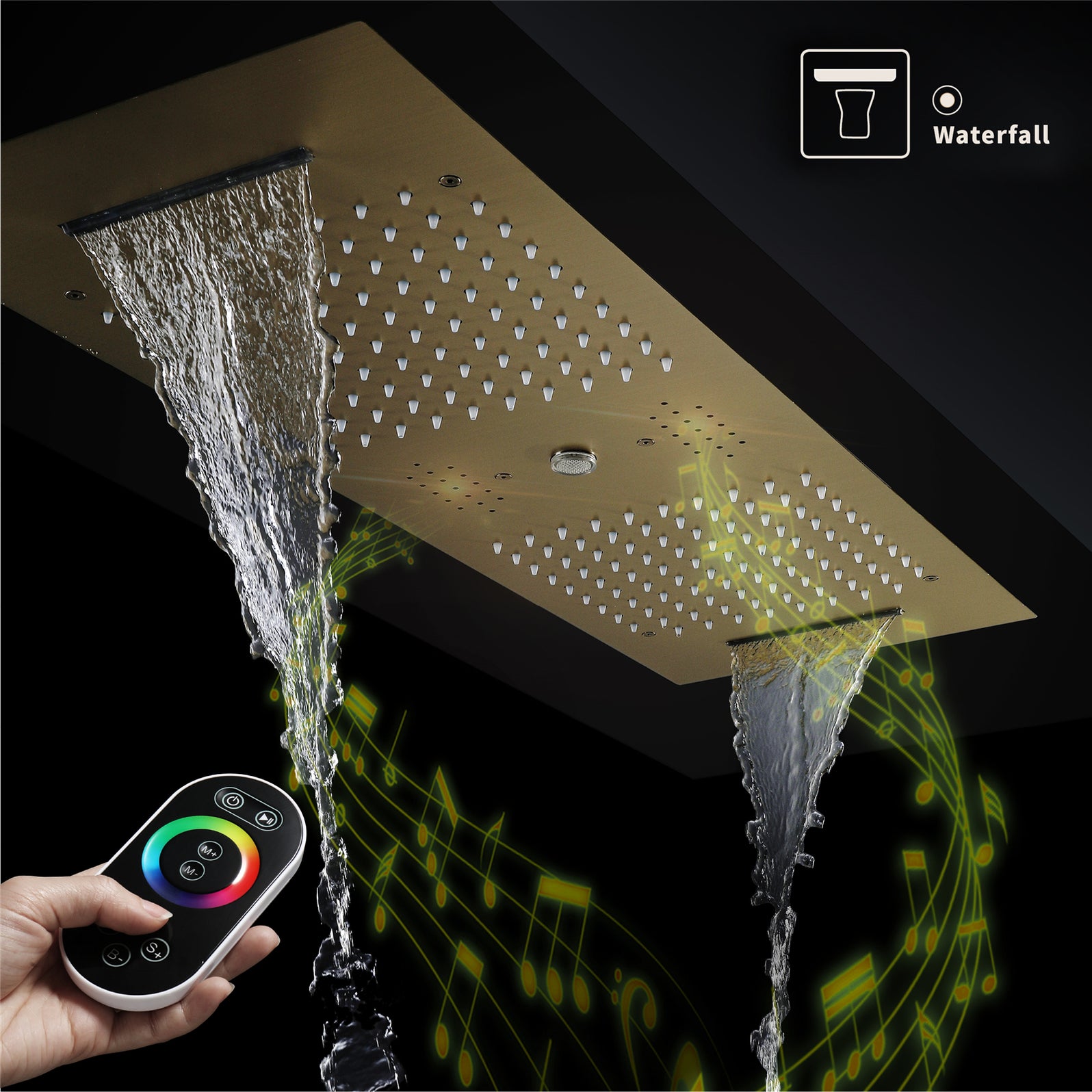 SYDNEY36"INCH COMPLETE LED MUSIC SHOWER SYSTEM RAINFALL WATERFALL & WALL MOUNTED SHOWERHEAD