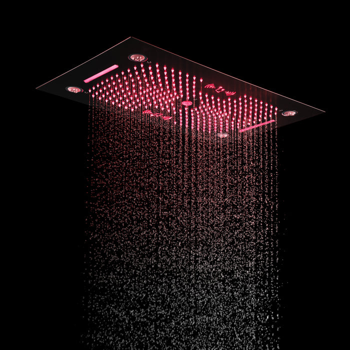 HAVASU| 28" CEILING MOUNTED  LED MUSIC SHOWER SET RAINFALL/WATERFALL/WATER SPIN & COLUMN FUNCTIONS