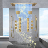 Alamere|36"X 16" In Dual Showerhead 7 Functions Complete Led Music Shower System 6 Body Jets 2x Wall Mounted Rainfall Showerhead