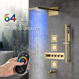 Arial| Rainfall Waterfall Wall Mounted Thermostatic LED Music Shower System with Large Body Jets Shower System