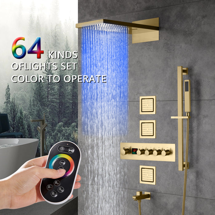 ARIAL| RAINFALL WATERFALL WALL MOUNTED THEROMSTATIC  LED MUSIC SHOWER SYSTEM