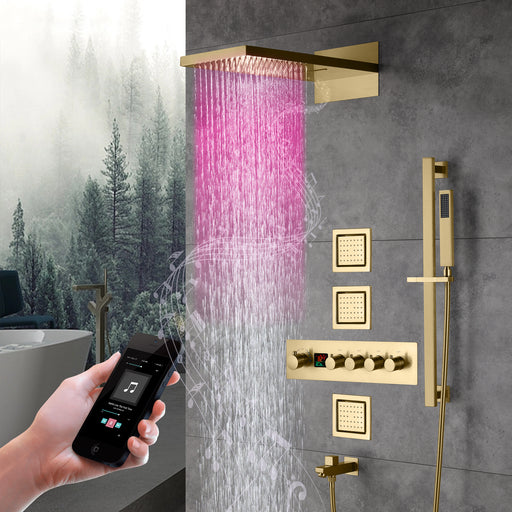 ARIAL| RAINFALL WATERFALL WALL MOUNTED THEROMSTATIC  LED MUSIC SHOWER SYSTEM