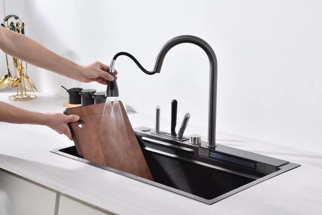 LIQUID| Complete Workstation Kitchen Sink with Digital Display Cup Rinser & Sensor