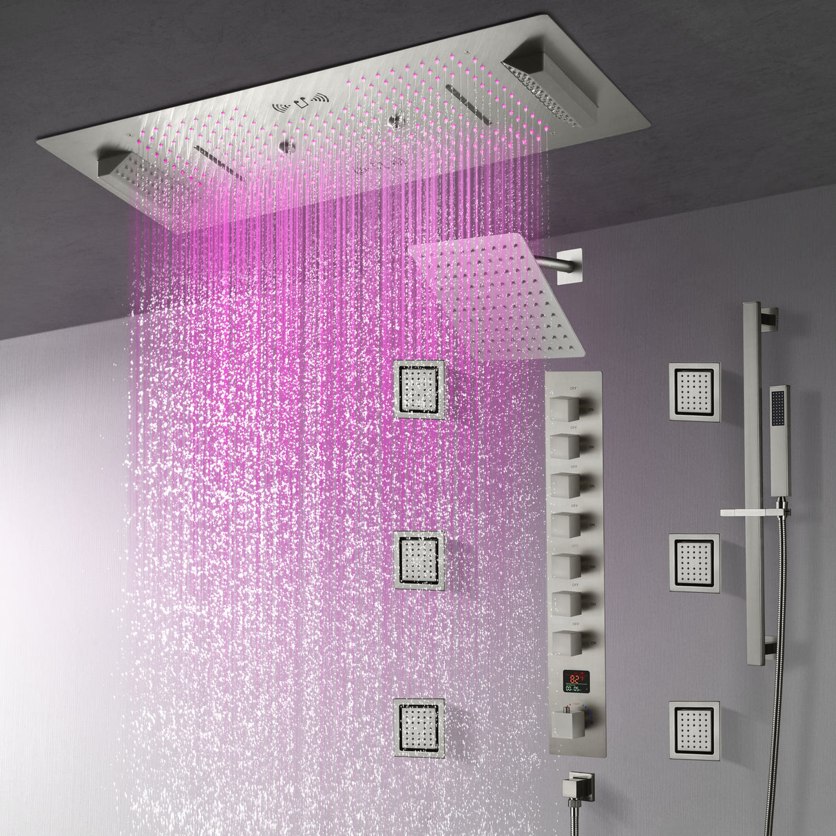 SAFARI|36"X 16" COMPLETE LUXURY LED MUSIC SHOWER SYSTEM DIGITAL DISPLAY THERMOSTATIC VALVE