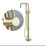 BYREL|FREESTANDING BATHTUB FAUCET BRUSHED GOLD SINGLE HANDLE BRAASS BATH TUB FILLER WITH HAND SHOWER