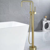 BYREL|FREESTANDING BATHTUB FAUCET BRUSHED GOLD SINGLE HANDLE BRAASS BATH TUB FILLER WITH HAND SHOWER