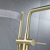 BYREL|FREESTANDING BATHTUB FAUCET BRUSHED GOLD SINGLE HANDLE BRAASS BATH TUB FILLER WITH HAND SHOWER