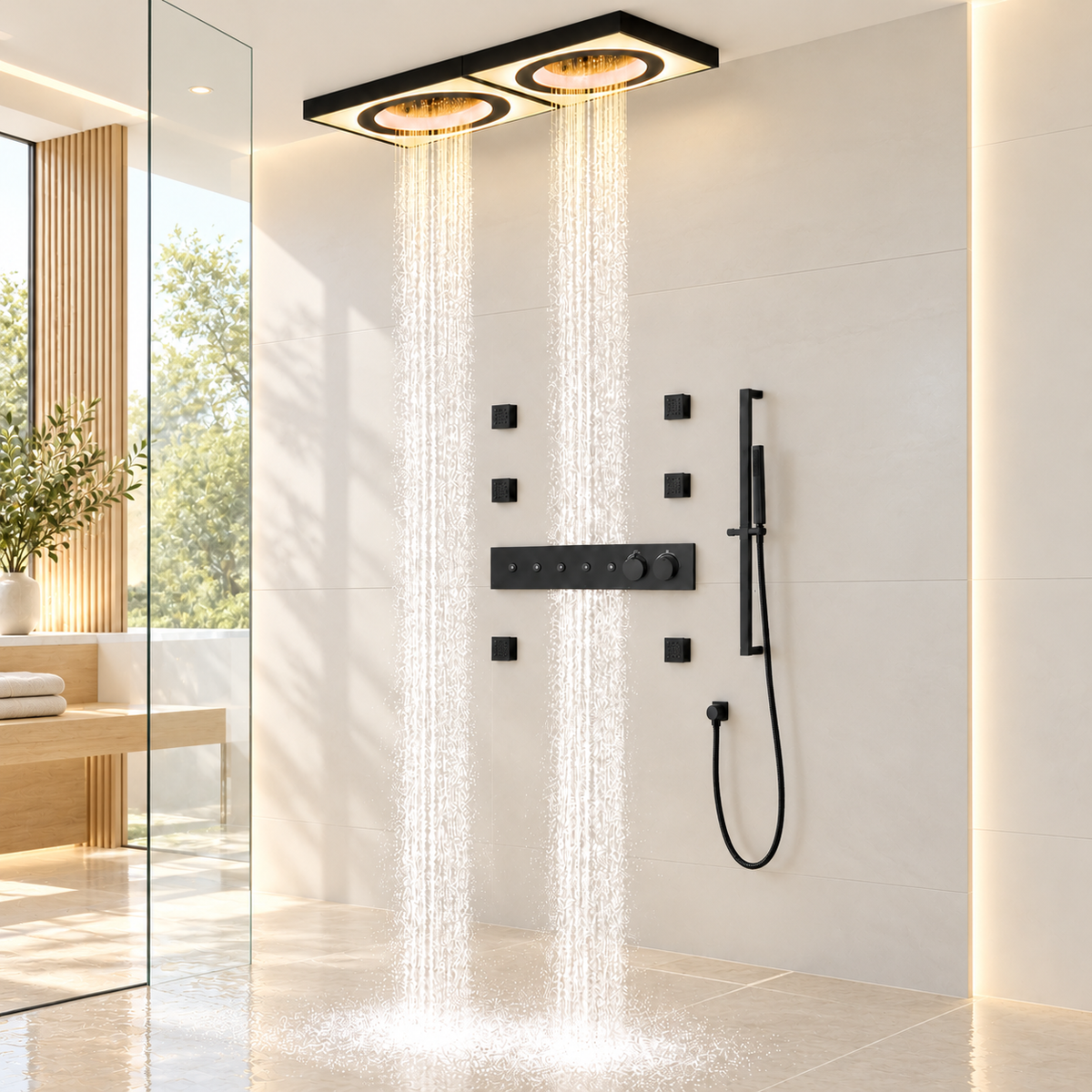 ART | 47" Ceiling Mount Rainfall Waterfall Shower System with LED & Music