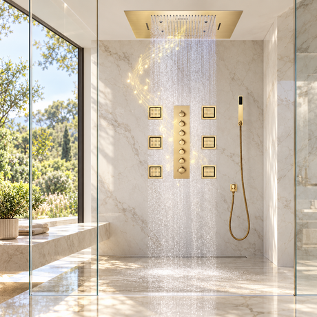 PRECISION|  32" Luxury Complete  Shower System Rain Waterfall Mist Spray Function 6 Large Body Jets & Hand Shower