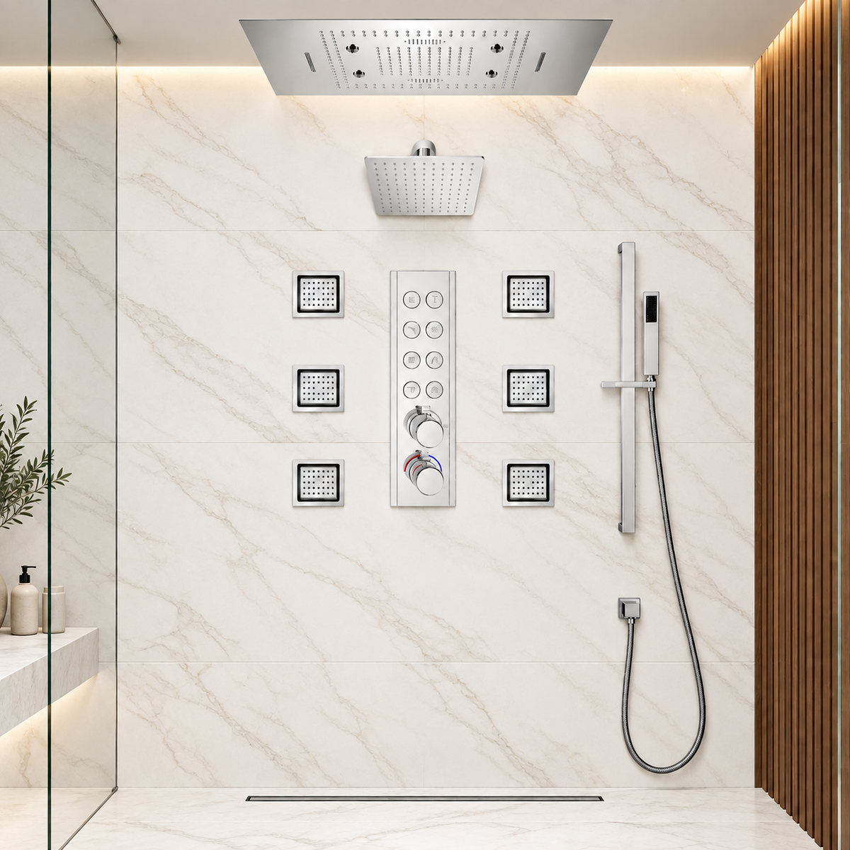 VIVRY shower system with smartphone Bluetooth music control