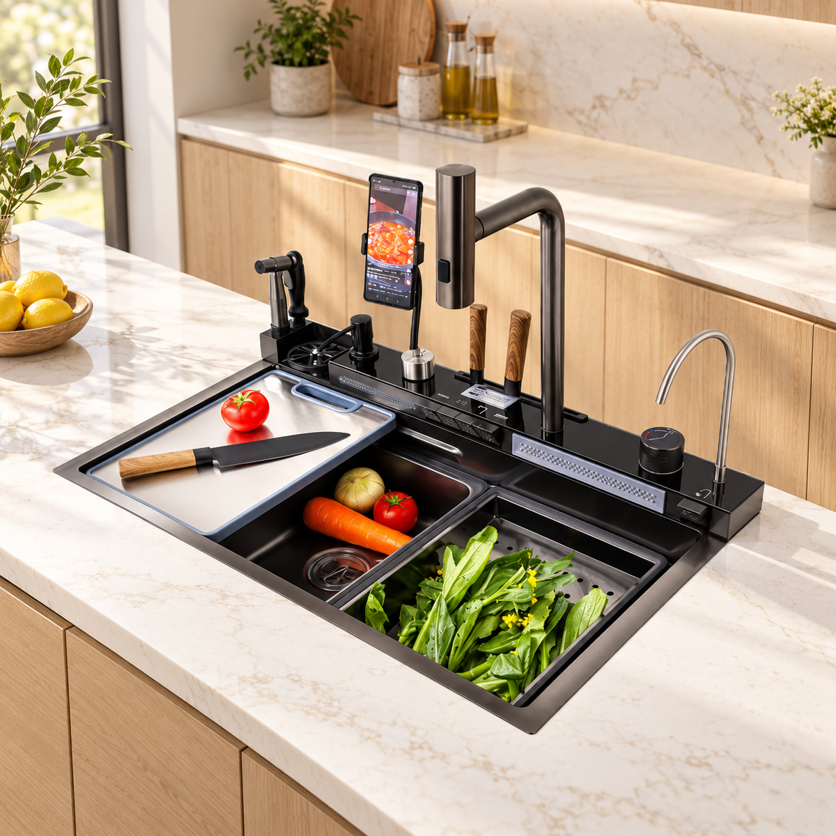 Aqua 29.5 in Complete Workstation Kitchen Sink | Stainless Steel Honeycomb