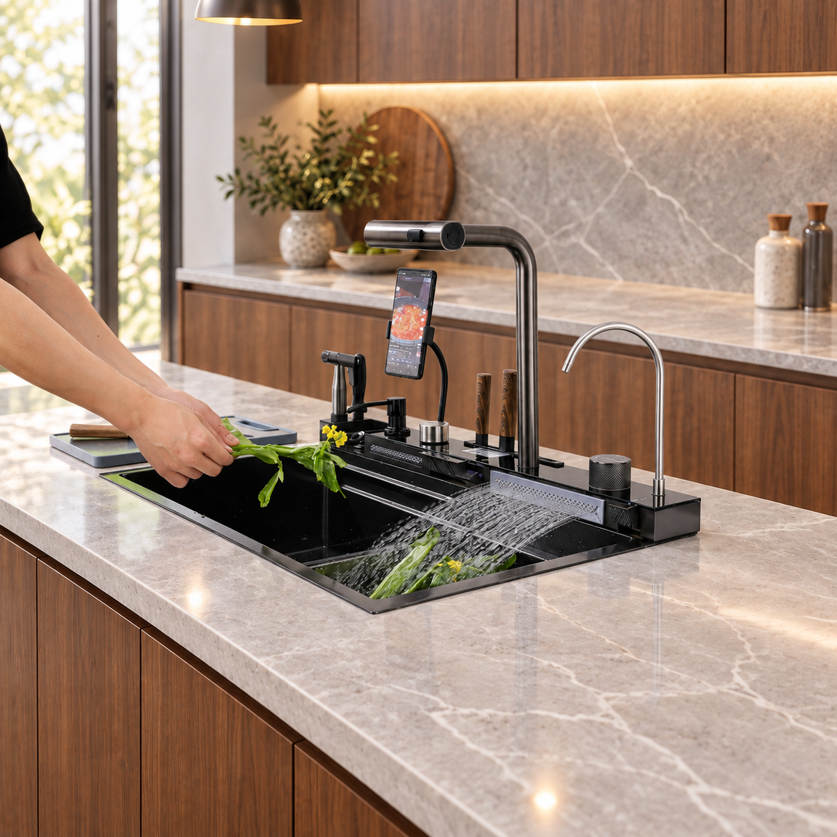 Aqua kitchen sink pullout spray cleaning the basin