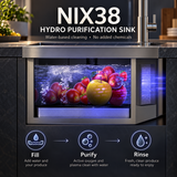 NIX38 hydro purification sink display showing produce cleaning and fill, purify and rinse controls