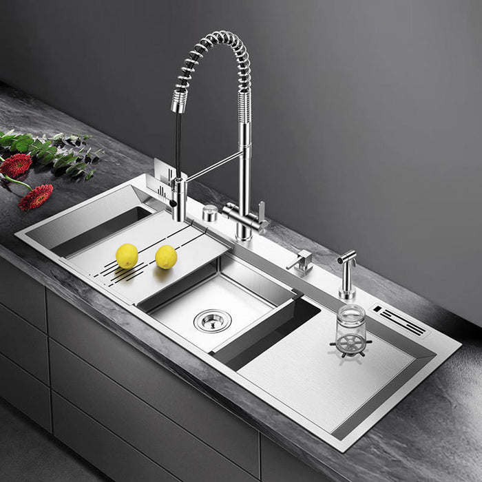 DEERA| 46.5" Luxury Complete Workstation Kitchen Sink Stainless steel Kitchen Sink Cup Rinser Sink