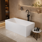 ELARA 70-INCH FREESTANDING RECTANGULAR BATHTUB – LUXURY SOLID SURFACE STONE RESIN SOAKING TUB