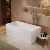 ELARA 70-INCH FREESTANDING RECTANGULAR BATHTUB – LUXURY SOLID SURFACE STONE RESIN SOAKING TUB