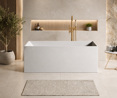 ELARA 70-INCH FREESTANDING RECTANGULAR BATHTUB – LUXURY SOLID SURFACE STONE RESIN SOAKING TUB
